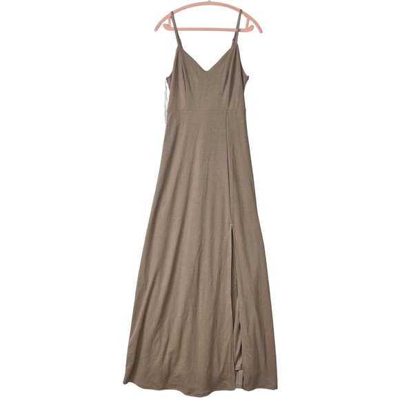 Birdy Grey Jay Crepe Size XL Taupe Gown V Neck Slit Stretch Prom Bridesmaid NEW - Picture 2 of 7